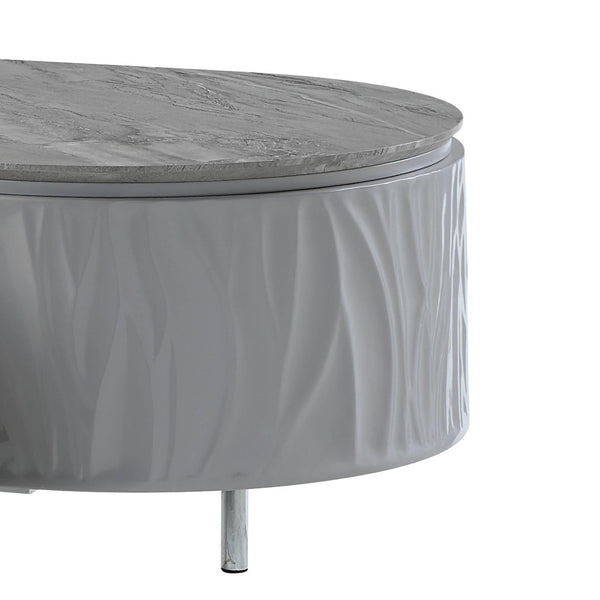HomeRoots 47" Gray Oval Coffee Table with Drawer - Modern Wood & Steel Design for Stylish Living Spaces & Storage 572291