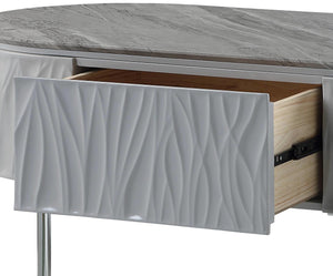 HomeRoots 47" Gray Oval Coffee Table with Drawer - Modern Wood & Steel Design for Stylish Living Spaces & Storage 572291