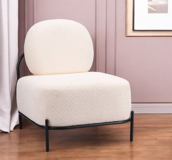 HomeRoots 27" Modern White Sherpa Upholstered Side Chair with Black Steel Legs - Cozy & Stylish Accent Piece 572293