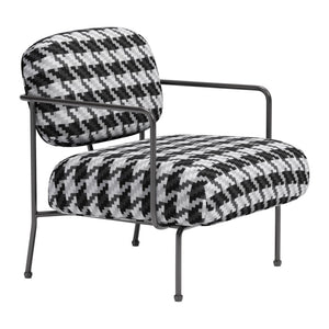 Homeroots 29" Stylish Black And White Upholstered Houndstooth Arm Chair - Durable Comfort For Any Space   572294