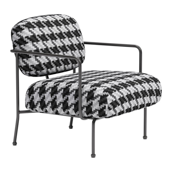 Homeroots 29" Stylish Black And White Upholstered Houndstooth Arm Chair - Durable Comfort For Any Space   572294