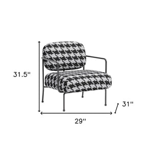 HomeRoots 29" Stylish Black and White Houndstooth Upholstered Arm Chair for Home and Office Comfort 572294