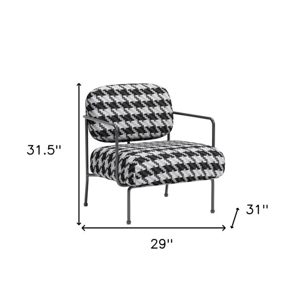 HomeRoots 29" Stylish Black and White Houndstooth Upholstered Arm Chair for Home and Office Comfort 572294