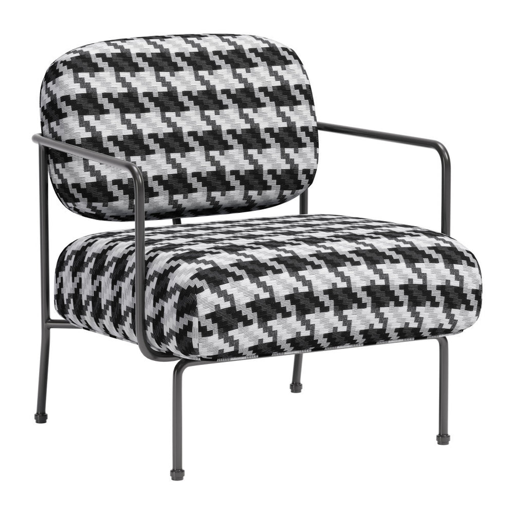 Homeroots 29" Stylish Black And White Upholstered Houndstooth Arm Chair - Durable Comfort For Any Space   572294