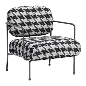 Homeroots 29" Stylish Black And White Upholstered Houndstooth Arm Chair - Durable Comfort For Any Space   572294