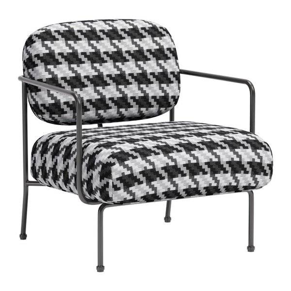 Homeroots 29" Stylish Black And White Upholstered Houndstooth Arm Chair - Durable Comfort For Any Space   572294