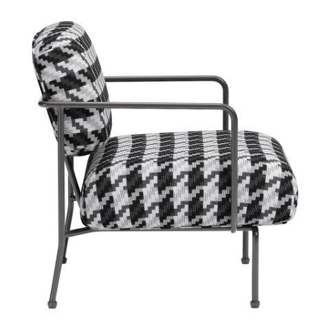Homeroots 29" Stylish Black And White Upholstered Houndstooth Arm Chair - Durable Comfort For Any Space   572294