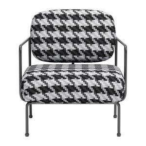 Homeroots 29" Stylish Black And White Upholstered Houndstooth Arm Chair - Durable Comfort For Any Space   572294