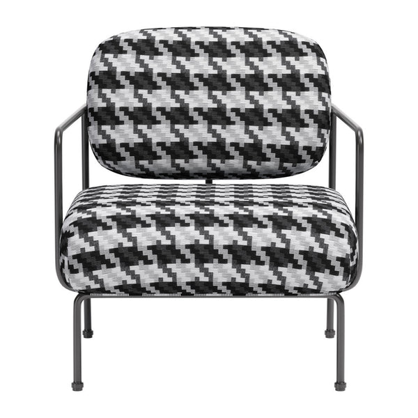 Homeroots 29" Stylish Black And White Upholstered Houndstooth Arm Chair - Durable Comfort For Any Space   572294