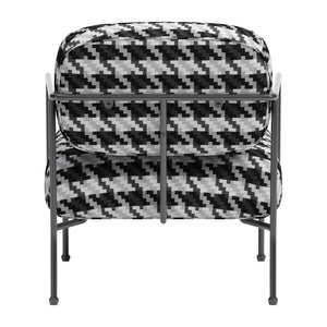 Homeroots 29" Stylish Black And White Upholstered Houndstooth Arm Chair - Durable Comfort For Any Space   572294
