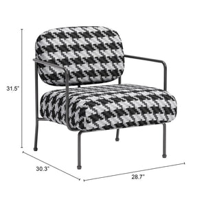 Homeroots 29" Stylish Black And White Upholstered Houndstooth Arm Chair - Durable Comfort For Any Space   572294