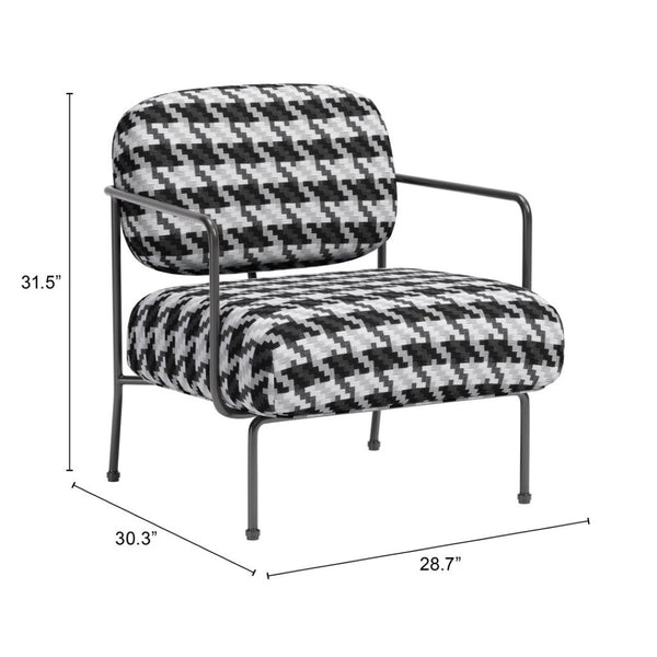 Homeroots 29" Stylish Black And White Upholstered Houndstooth Arm Chair - Durable Comfort For Any Space   572294