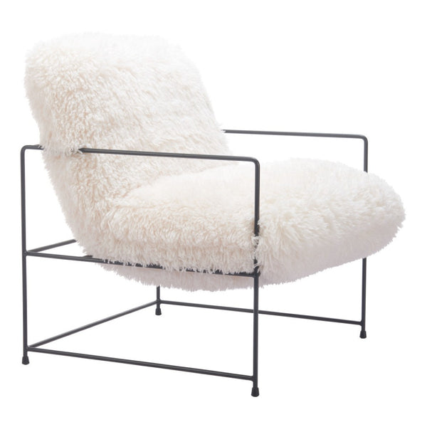Homeroots 30" Stylish White And Black Sherpa Upholstered Arm Chair – Cozy, Chic Accent For Your Home Decor   572295