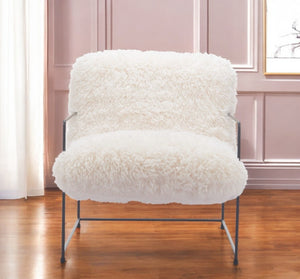 HomeRoots 30" Modern Glam White and Black Sherpa Upholstered Arm Chair for Cozy Living Rooms and Offices 572295