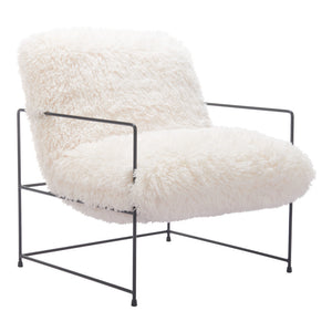 Homeroots 30" Stylish White And Black Sherpa Upholstered Arm Chair – Cozy, Chic Accent For Your Home Decor   572295