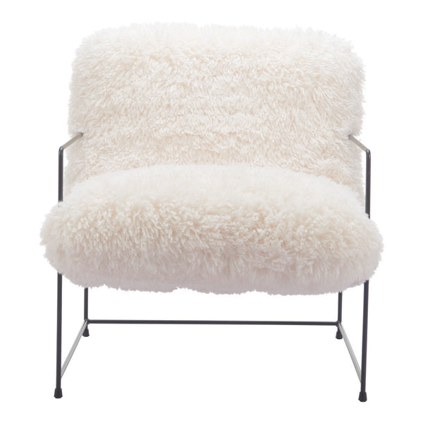 Homeroots 30" Stylish White And Black Sherpa Upholstered Arm Chair – Cozy, Chic Accent For Your Home Decor   572295