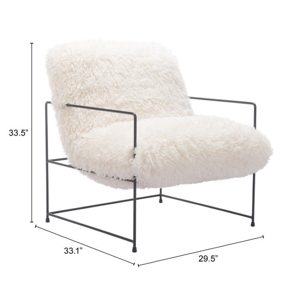 Homeroots 30" Stylish White And Black Sherpa Upholstered Arm Chair – Cozy, Chic Accent For Your Home Decor   572295