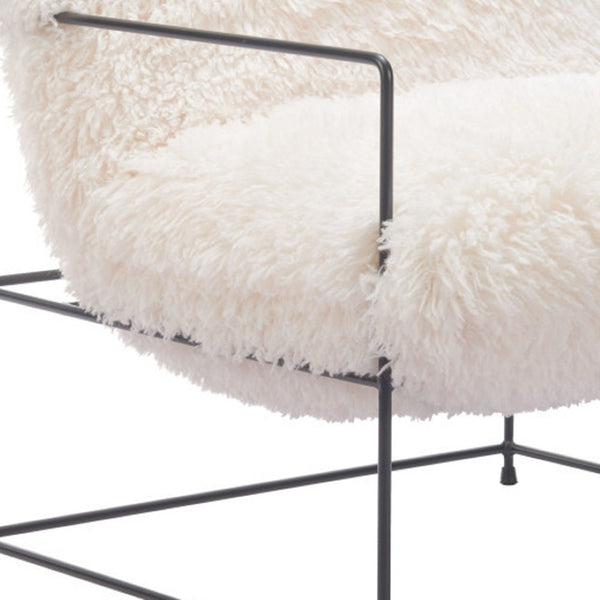 Homeroots 30" Stylish White And Black Sherpa Upholstered Arm Chair – Cozy, Chic Accent For Your Home Decor   572295