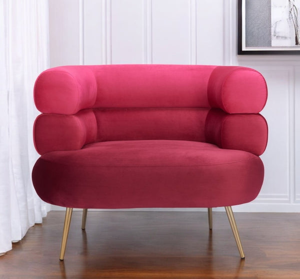 HomeRoots 41" Red Velvet Upholstered Arm Chair with Gold Steel Legs - Modern Accent Seating for Any Space 572296