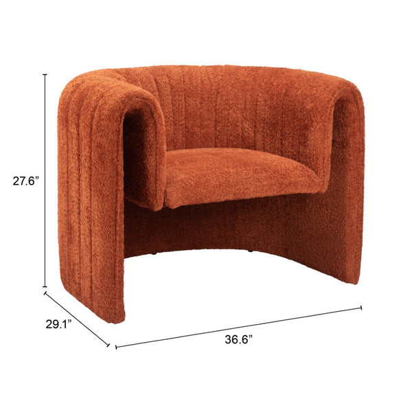 Homeroots 37" Burnt Orange Sherpa Tufted Arm Chair - Stylish Comfort With Soft Cushions And Chic Design   572302