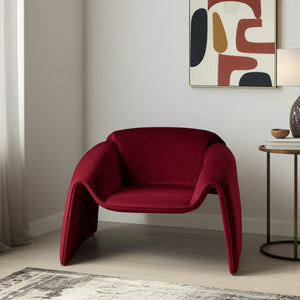 HomeRoots 40" Red Velvet Arm Chair - Modern Comfort with Plush Cushions for Living Room, Reading Nook, Accent Decor 572304