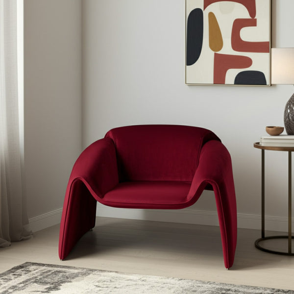 HomeRoots 40" Red Velvet Arm Chair - Modern Comfort with Plush Cushions for Living Room, Reading Nook, Accent Decor 572304