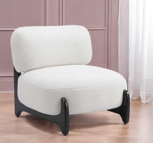 HomeRoots 30" Cozy White Sherpa Side Chair with Black Accents – Modern Accent for Home & Hospitality Spaces 572306