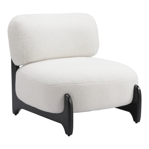 Homeroots 30" Stylish White And Black Sherpa Upholstered Side Chair For Cozy And Chic Home Decor Upgrade   572306