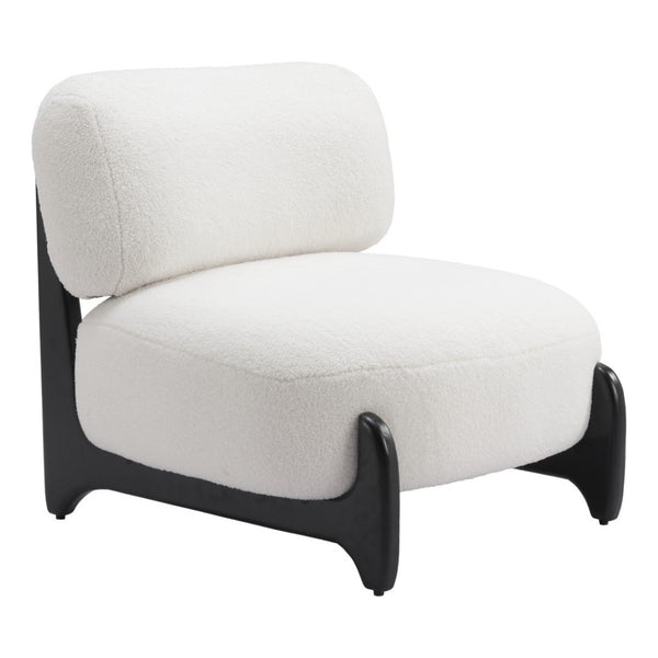 Homeroots 30" Stylish White And Black Sherpa Upholstered Side Chair For Cozy And Chic Home Decor Upgrade   572306