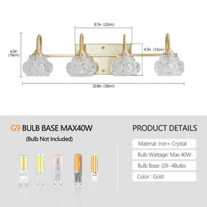 English Elm 23" Modern Crystal Bathroom Vanity Light 4-Light Wall Sconce with Clear Glass Shades, Elegant Iron Finish Gold W2312P374824
