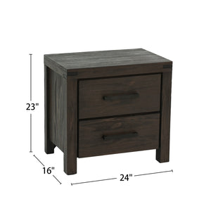 English Elm 2 Drawer Nightstand Espresso Finish with Two Smooth-Glide Drawers, Tapered Feet & Weathered Wood Top for Bedroom SR015426