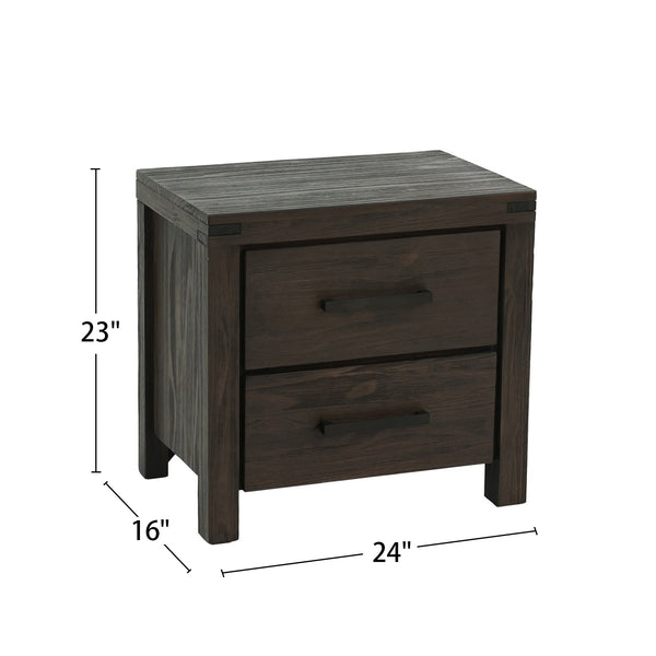 English Elm 2 Drawer Nightstand Espresso Finish with Two Smooth-Glide Drawers, Tapered Feet & Weathered Wood Top for Bedroom SR015426