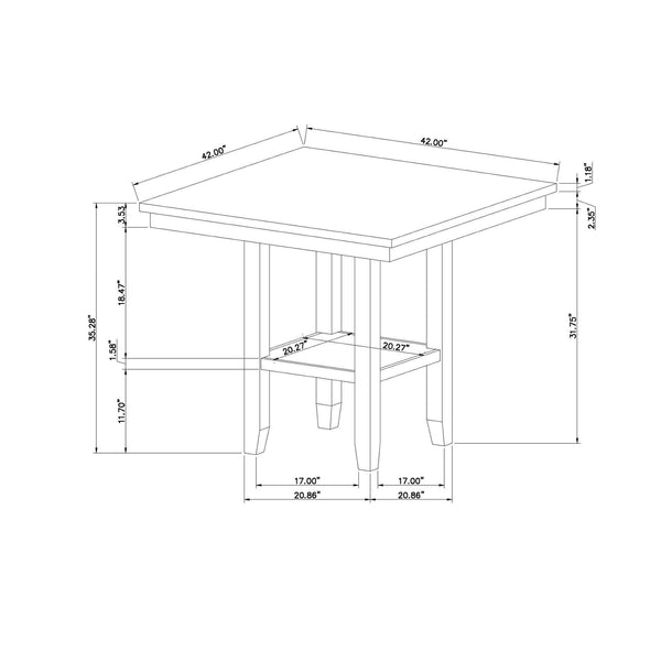English Elm CLAUI Natural Bar Table with Marble Finish Top, Solid Wood & MDF Construction, Square Transitional Style 93 B201P215784
