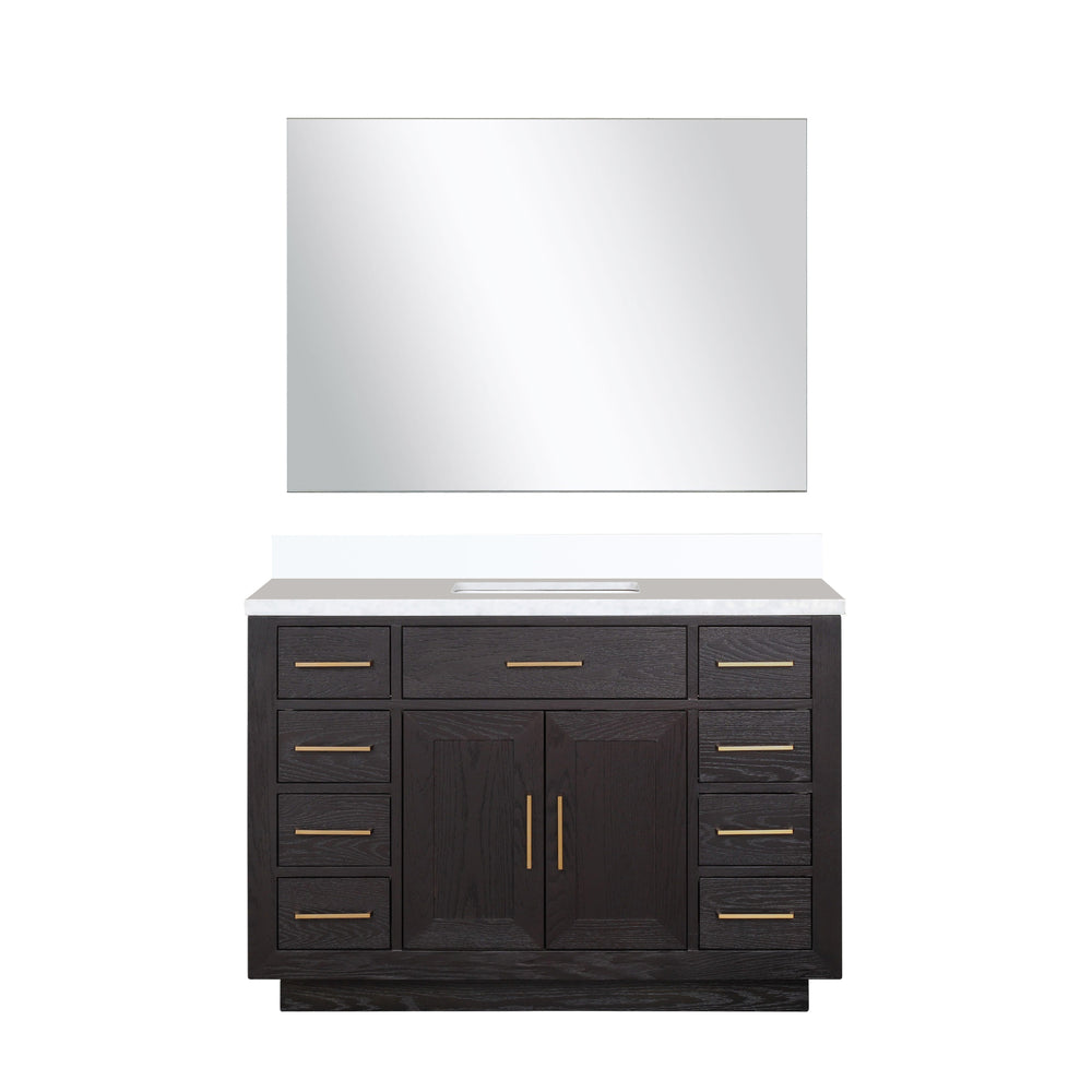 English Elm Black Oak Single Bath Vanity Set With Cultured Marble Top & 46" Frameless Mirror For Modern Bathrooms B2731S02119