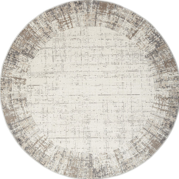 Homeroots 5' Ivory And Gray Abstract Round Rug  Polypropylene 572513