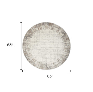 Homeroots 5' Ivory And Gray Abstract Round Rug  Polypropylene 572513