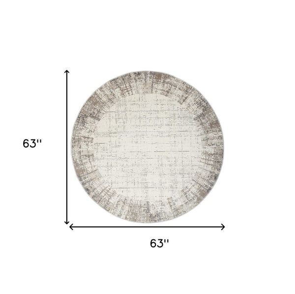 Homeroots 5' Ivory And Gray Abstract Round Rug  Polypropylene 572513