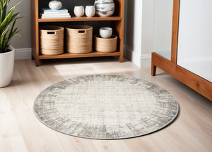 Homeroots 5' Ivory And Gray Abstract Round Rug  Polypropylene 572513