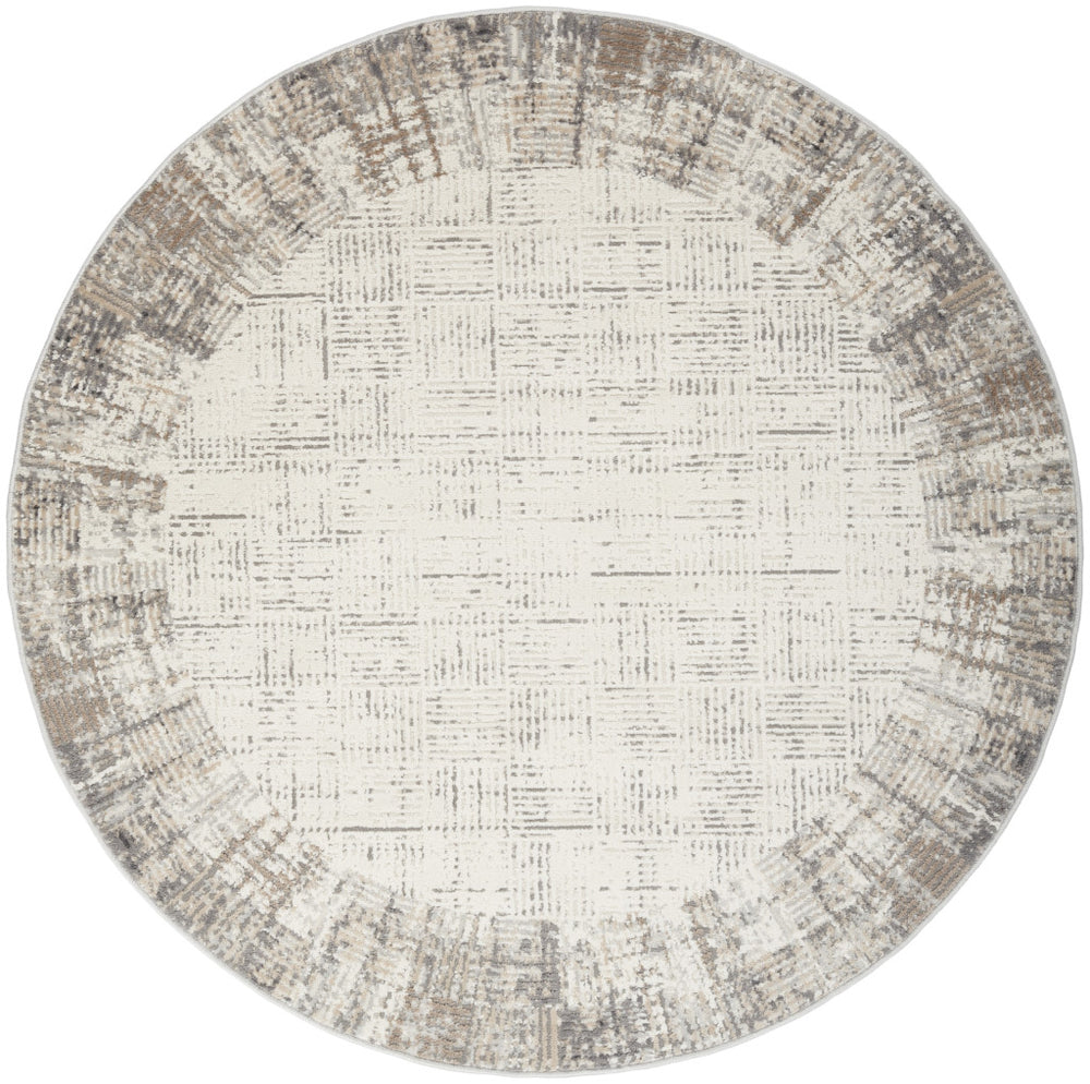 Homeroots 5' Ivory And Gray Abstract Round Rug  Polypropylene 572513