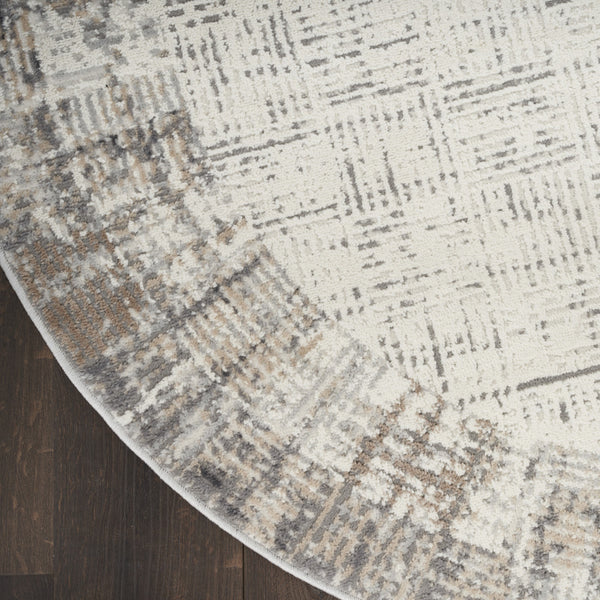 Homeroots 5' Ivory And Gray Abstract Round Rug  Polypropylene 572513
