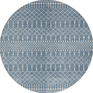 Homeroots 5' Blue Geometric Power Loom Round Rug  Polyester 572514