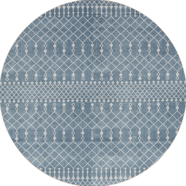 Homeroots 5' Blue Geometric Power Loom Round Rug  Polyester 572514