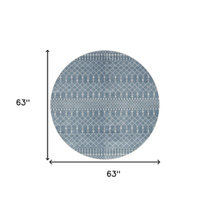 Homeroots 5' Blue Geometric Power Loom Round Rug  Polyester 572514