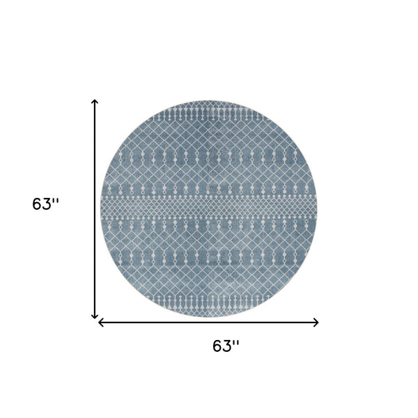 Homeroots 5' Blue Geometric Power Loom Round Rug  Polyester 572514