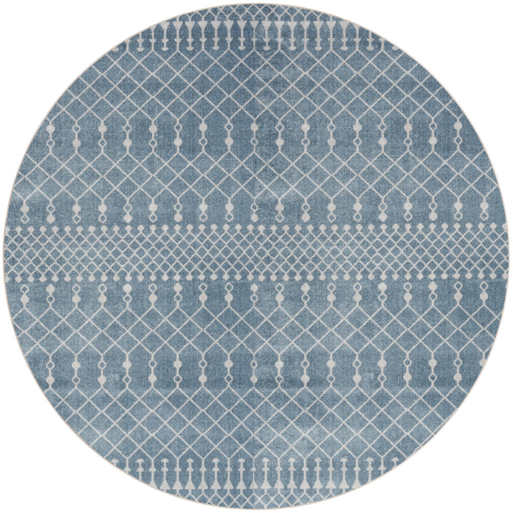 Homeroots 5' Blue Geometric Power Loom Round Rug  Polyester 572514