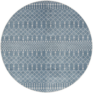 Homeroots 5' Blue Geometric Power Loom Round Rug  Polyester 572514