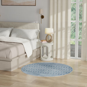 Homeroots 5' Blue Geometric Power Loom Round Rug  Polyester 572514