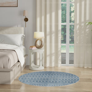 Homeroots 5' Blue Geometric Power Loom Round Rug  Polyester 572514