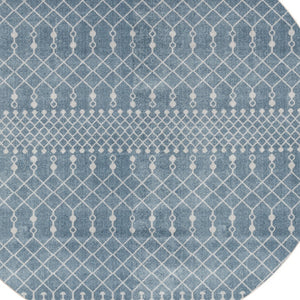Homeroots 5' Blue Geometric Power Loom Round Rug  Polyester 572514