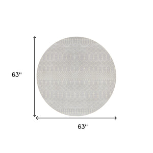 Homeroots 5' Gray Geometric Power Loom Round Rug  Polyester 572515